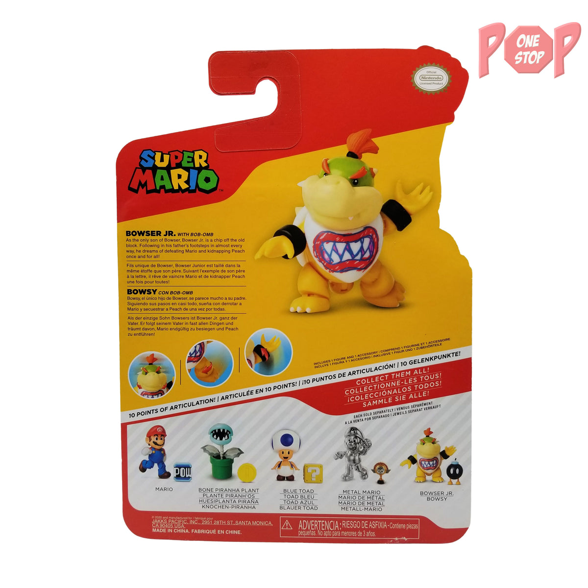 Super Mario Bowser Jr. 4-Inch Action Figure with Bob-Omb Accessory,  Poseable Articulated Collectible Toys, Perfect for Kids & Collectors Alike!  For